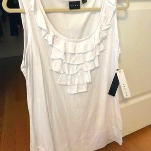 White Tank with Front Frill Detail - Size Large NWT